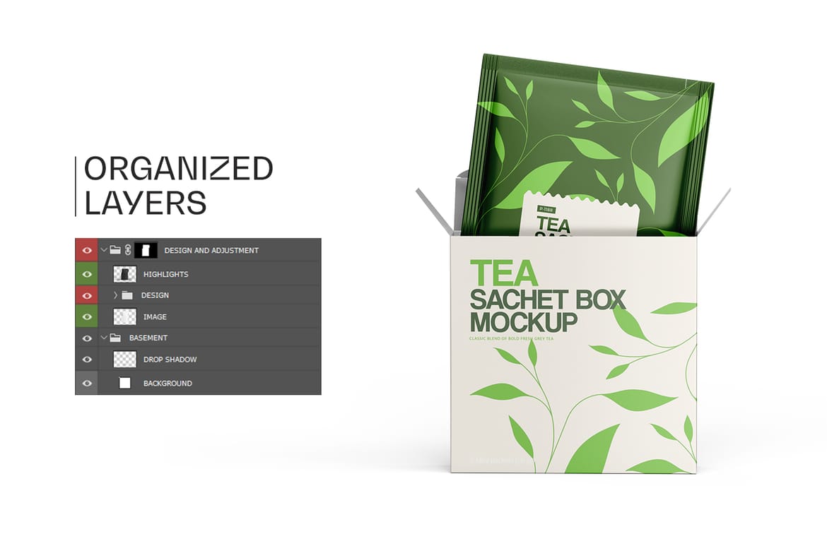 Tea Sachets with Box Mockup