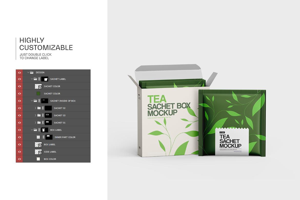 Tea Sachets with Box Mockup