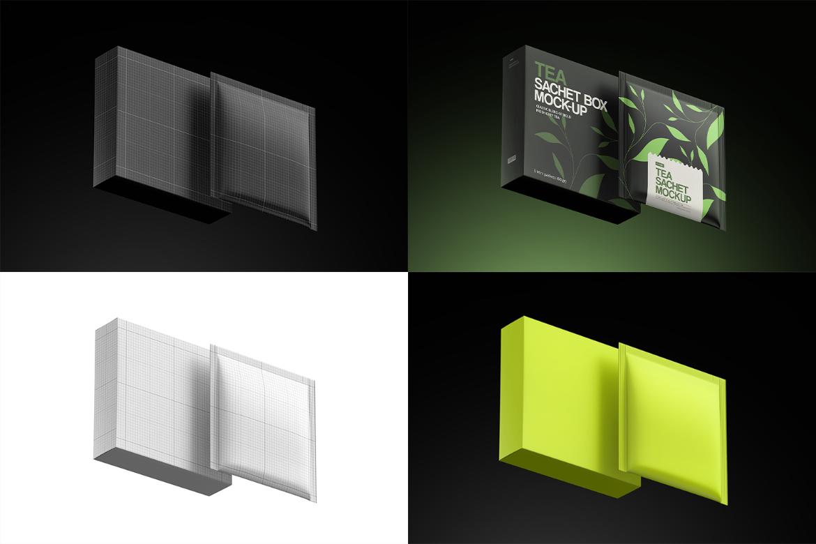 Tea Sachets with Box Mockup