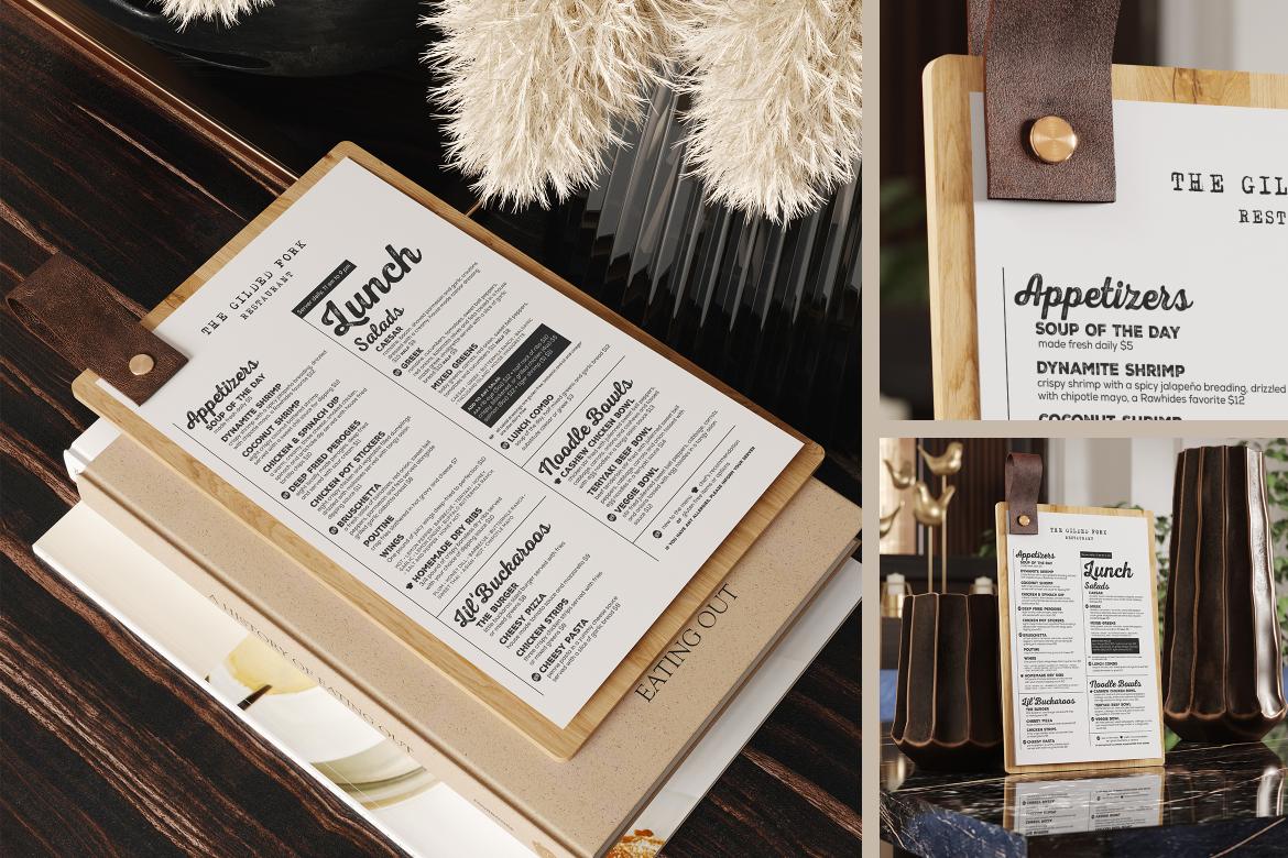 Wooden Menu Board with Leather Loop Mockup