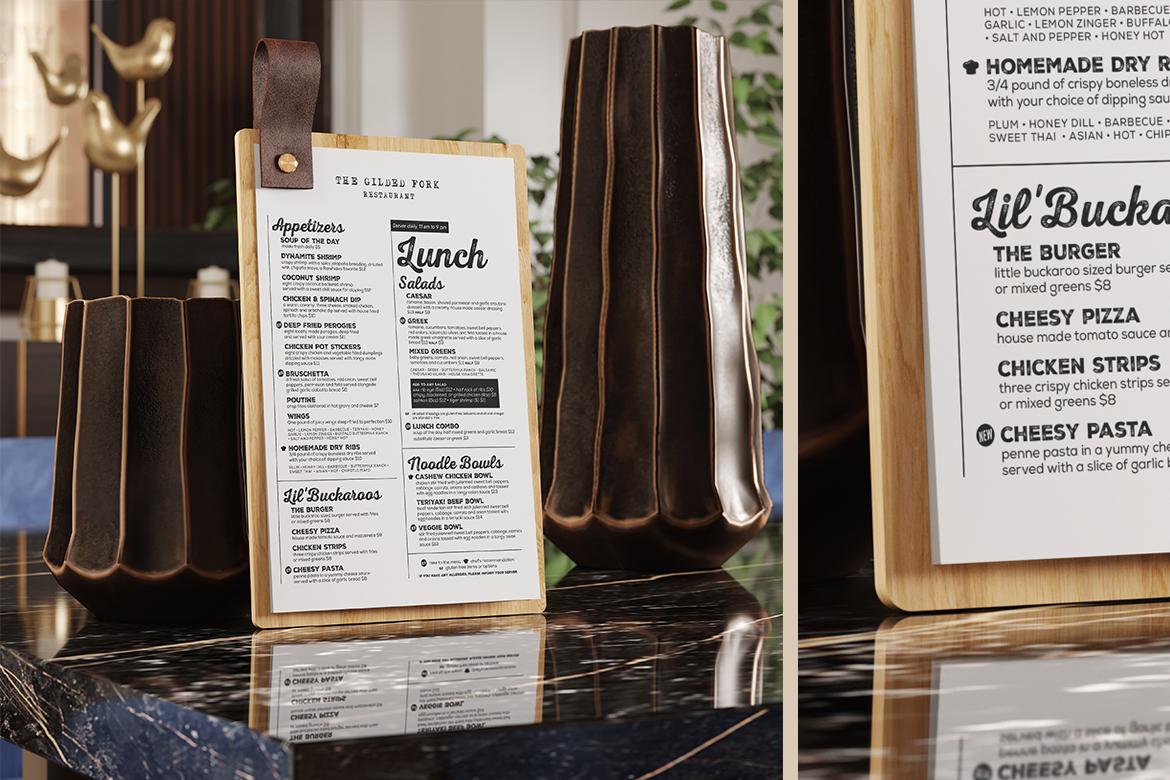 Wooden Menu Board with Leather Loop Mockup