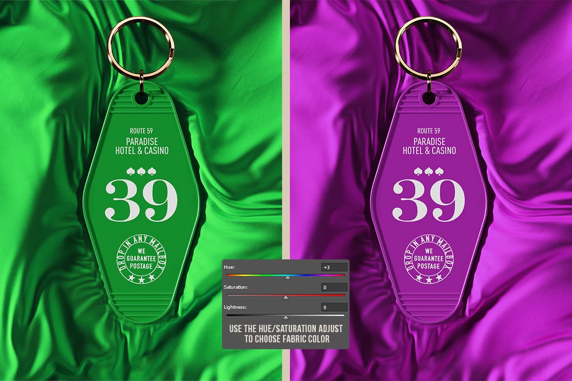 Hotel Keychain on Wavy Fabric Mockup