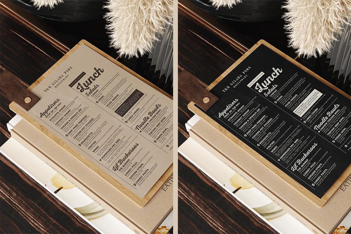Wooden Menu Board with Leather Loop Mockup