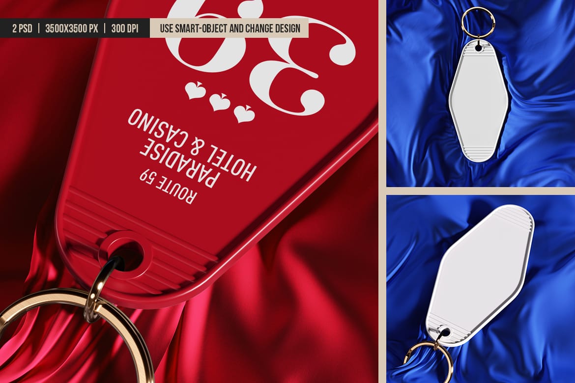 Hotel Keychain on Wavy Fabric Mockup