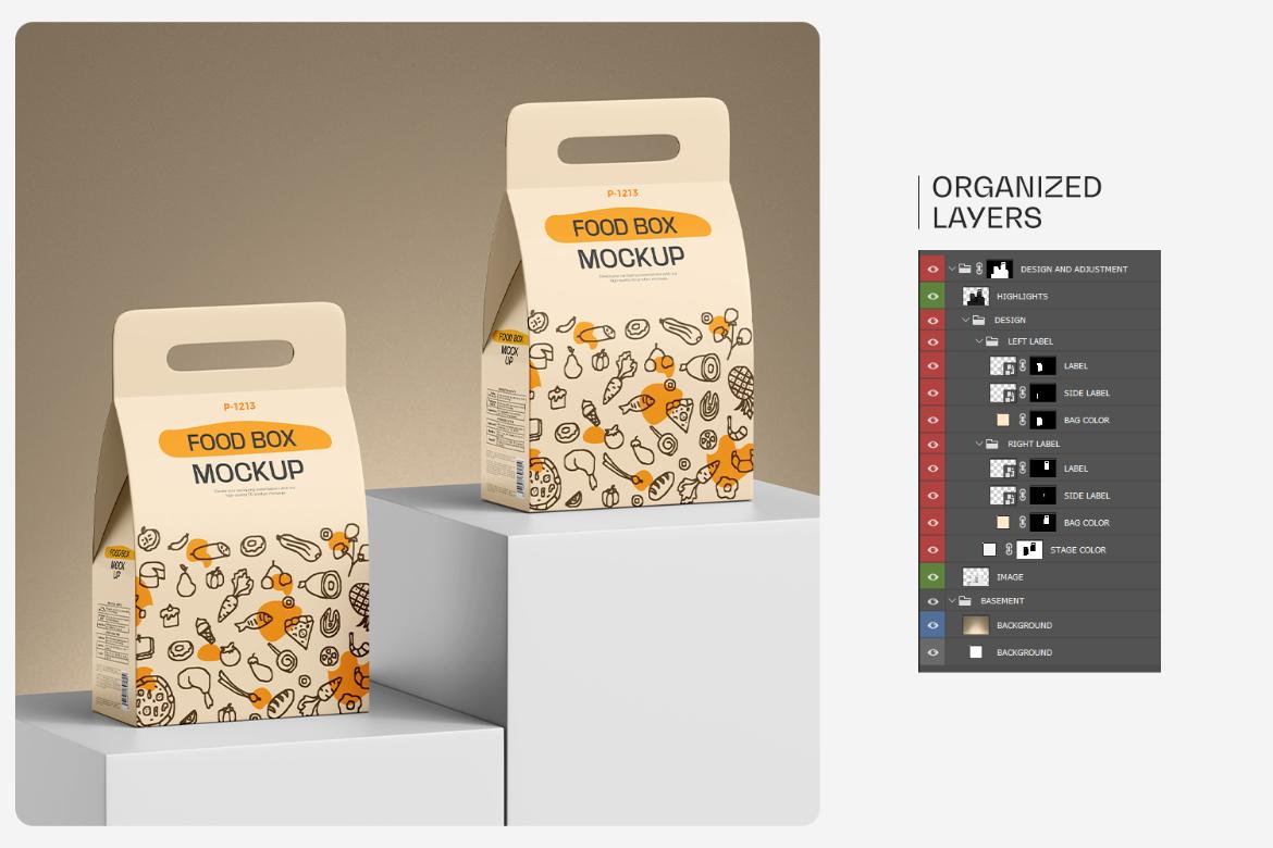 Take Away Handled Food Box Mockup