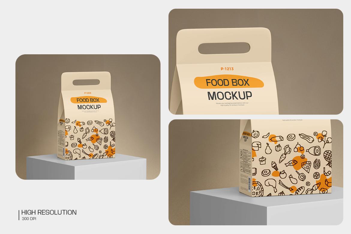 Take Away Handled Food Box Mockup