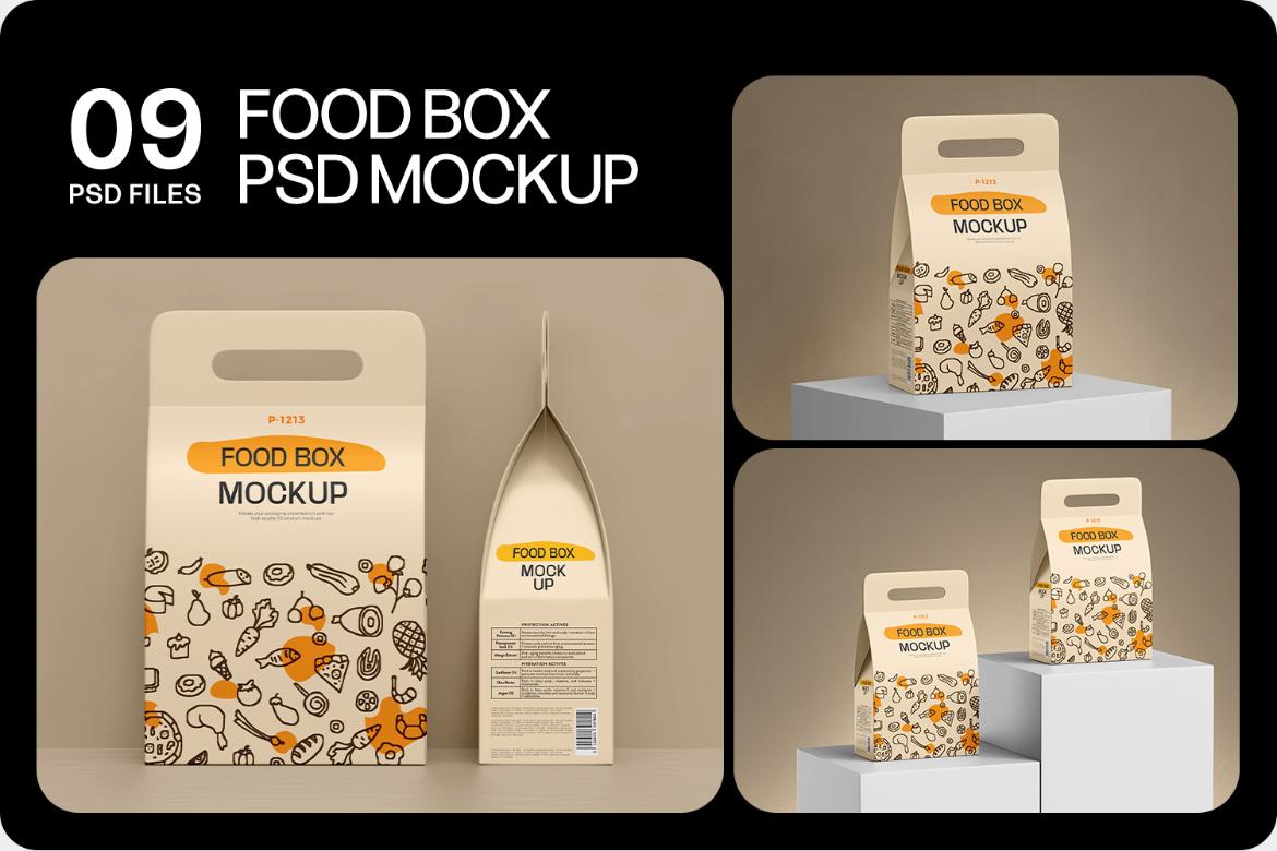 Take Away Handled Food Box Mockup
