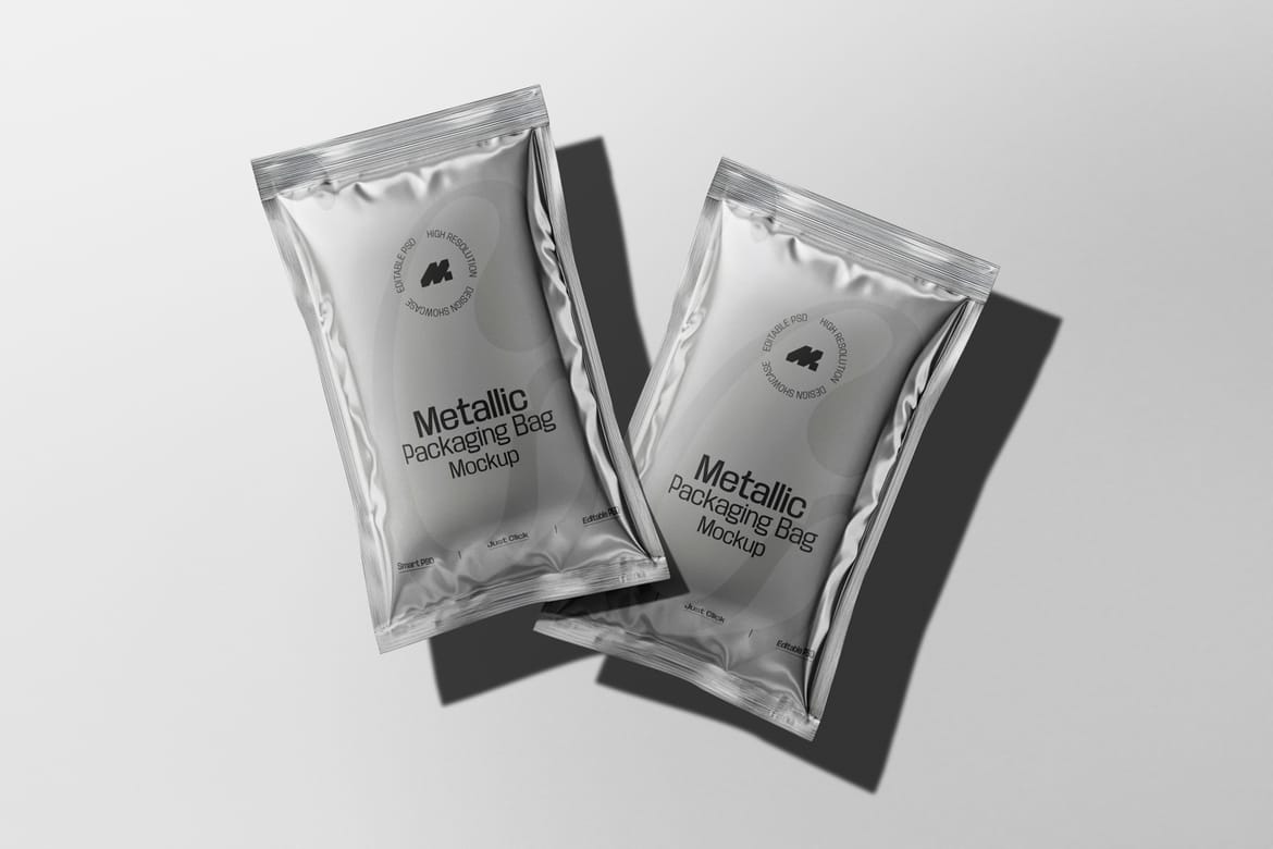 Packaging Metallic Sachet Mockup