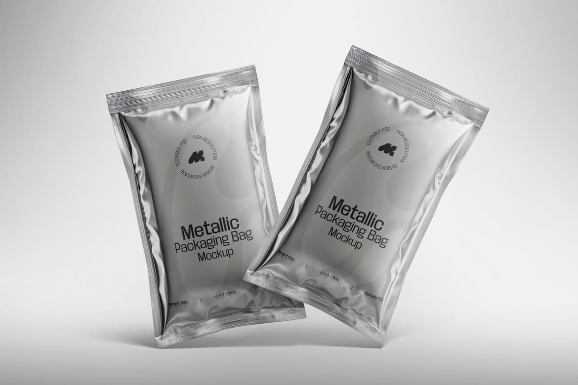 Packaging Metallic Sachet Mockup