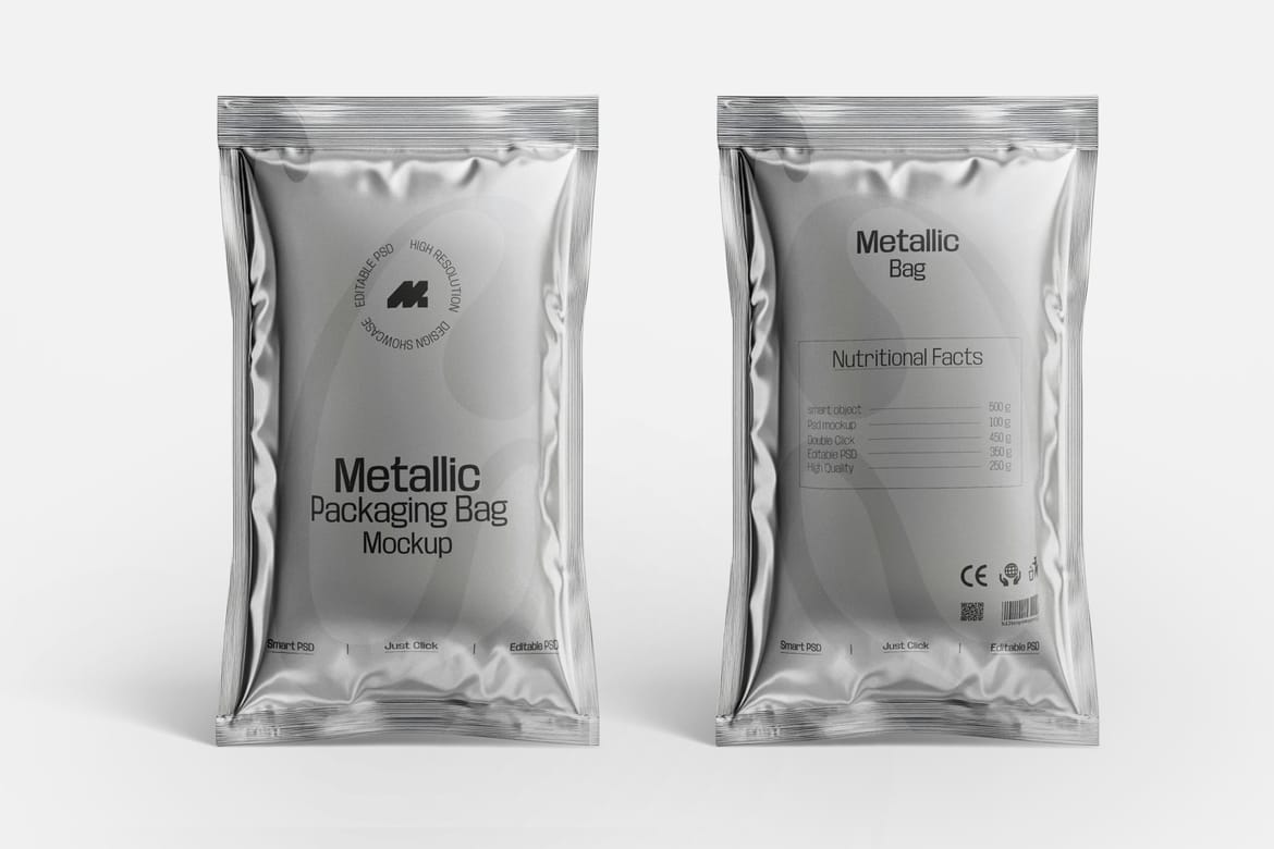 Packaging Metallic Sachet Mockup