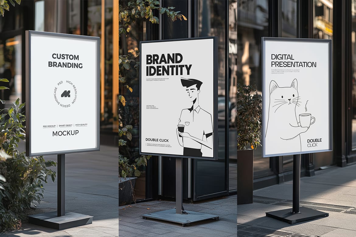 Street Signboard Stand Mockup