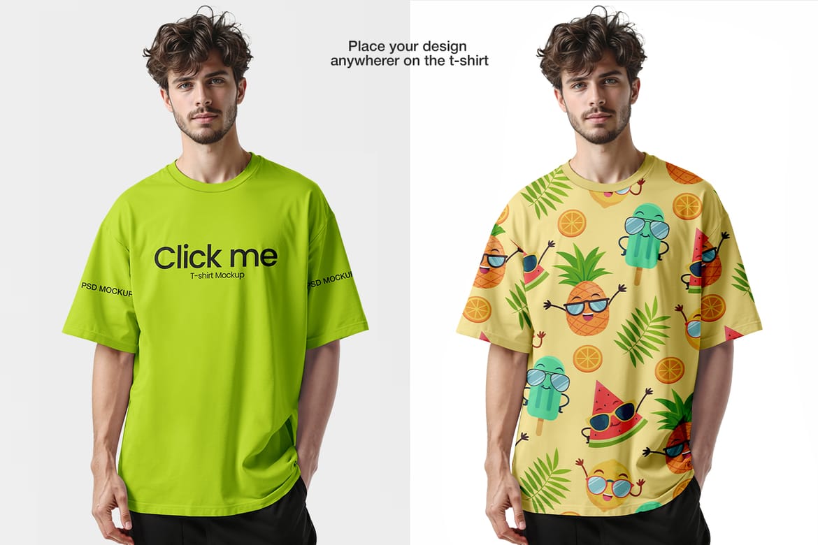 Crew Neck  Oversized T-shirt Mockup 