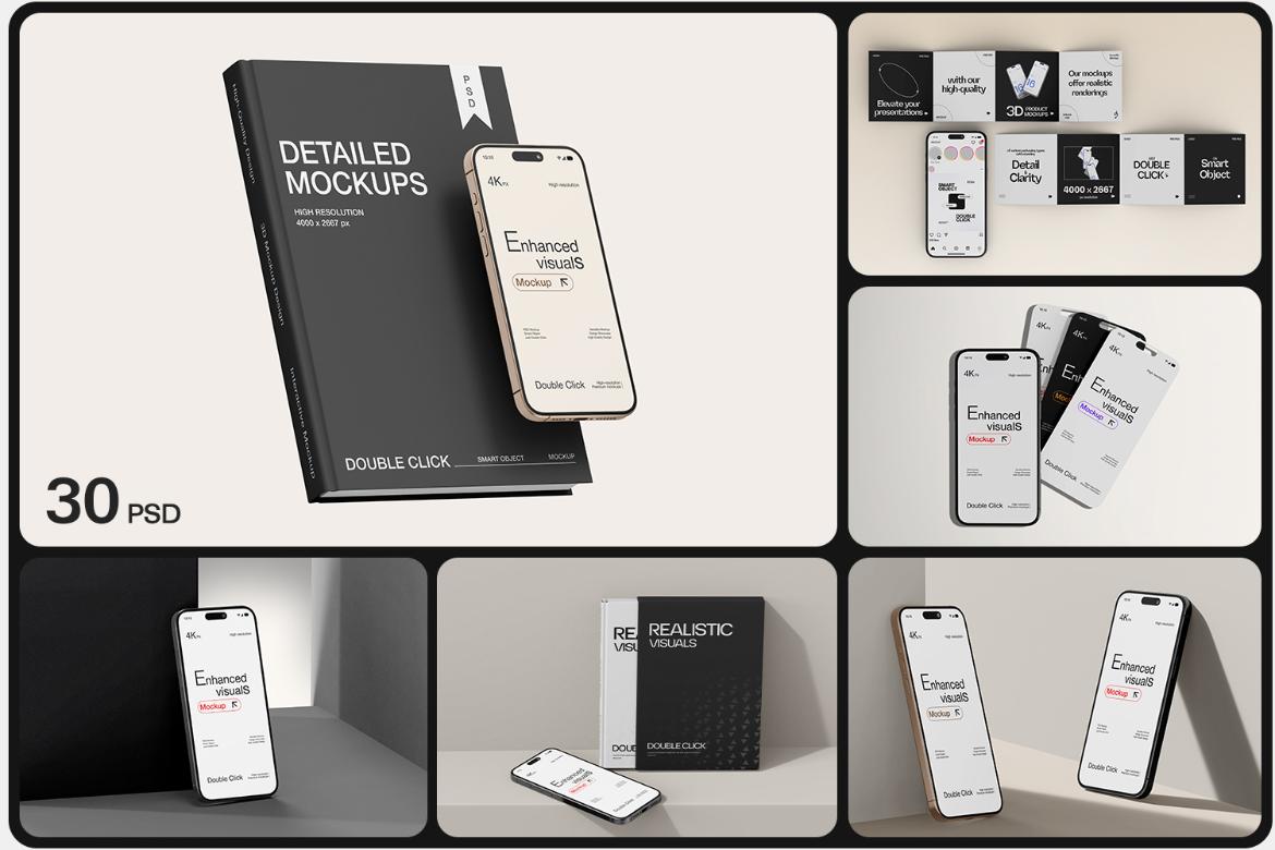 Smartphone & Book with Card Mockup Set