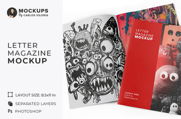 Letter Magazine Cover and Opened Magazine Mockup
