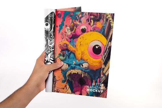 Rolled Half Letter Page Magazine Mockup