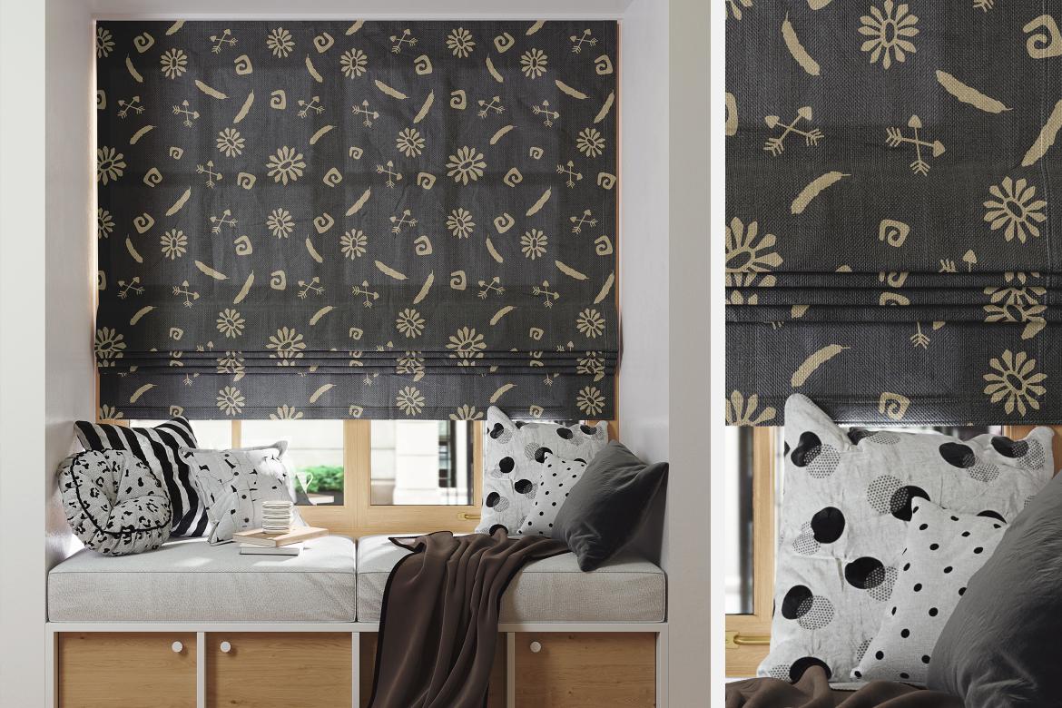 Roman Blind on a Window with Wide Windowsill Mockup