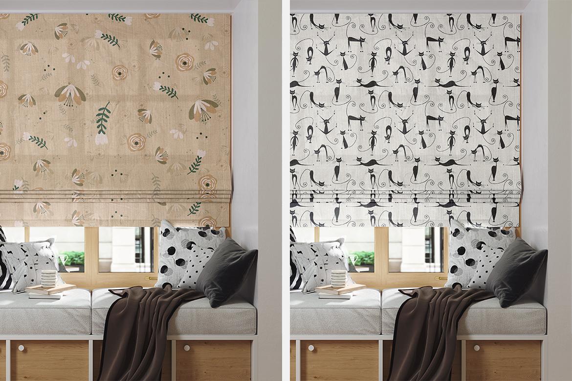 Roman Blind on a Window with Wide Windowsill Mockup