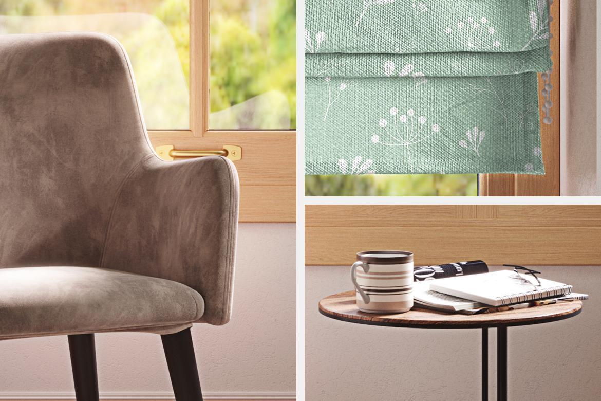 Roman Blind Curtain on the Window Mockup