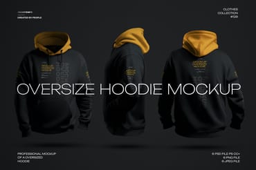  6 Mockups Oversize Hoodie in 3D Style. Dark Light. vol.02