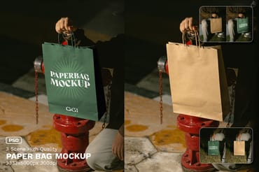 3 Realistic Scene High Quality Paper Bag Mockup - VOL 2