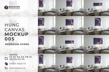 Hung Canvas Mockup Pack 005 – Bedroom Scene