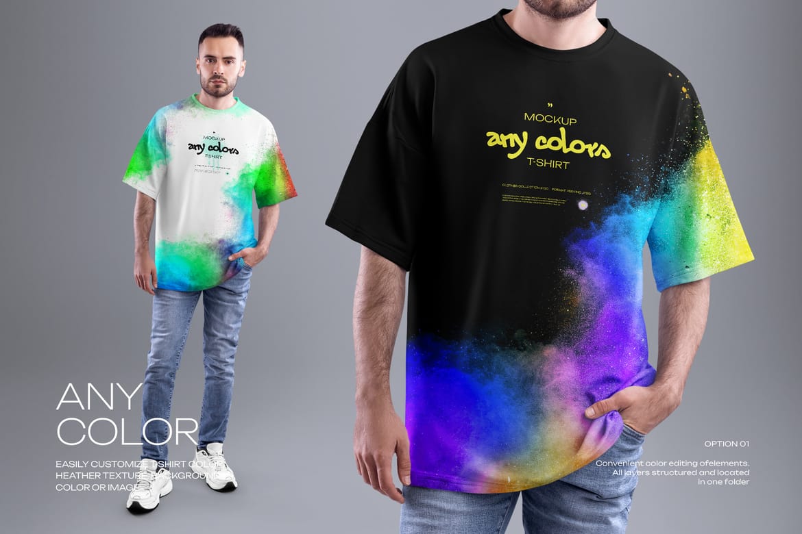 4 Full-Length Oversized Men's T-Shirt Mockups 