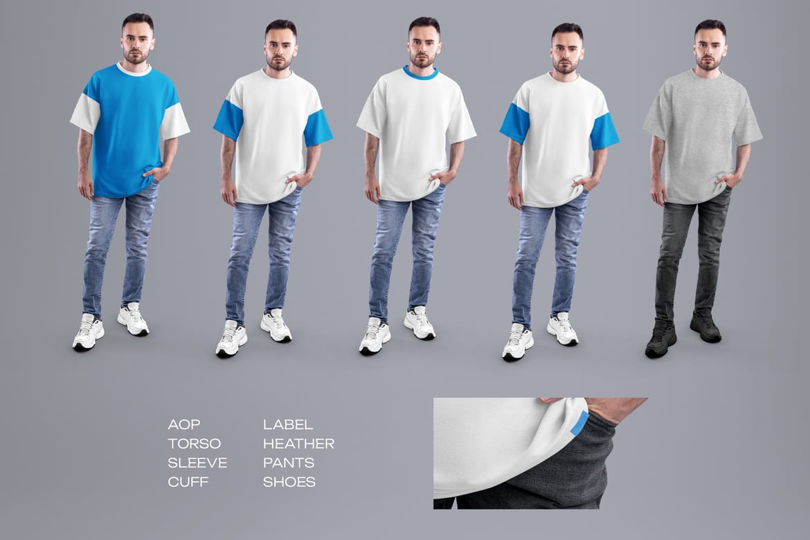 4 Full-Length Oversized Men's T-Shirt Mockups 