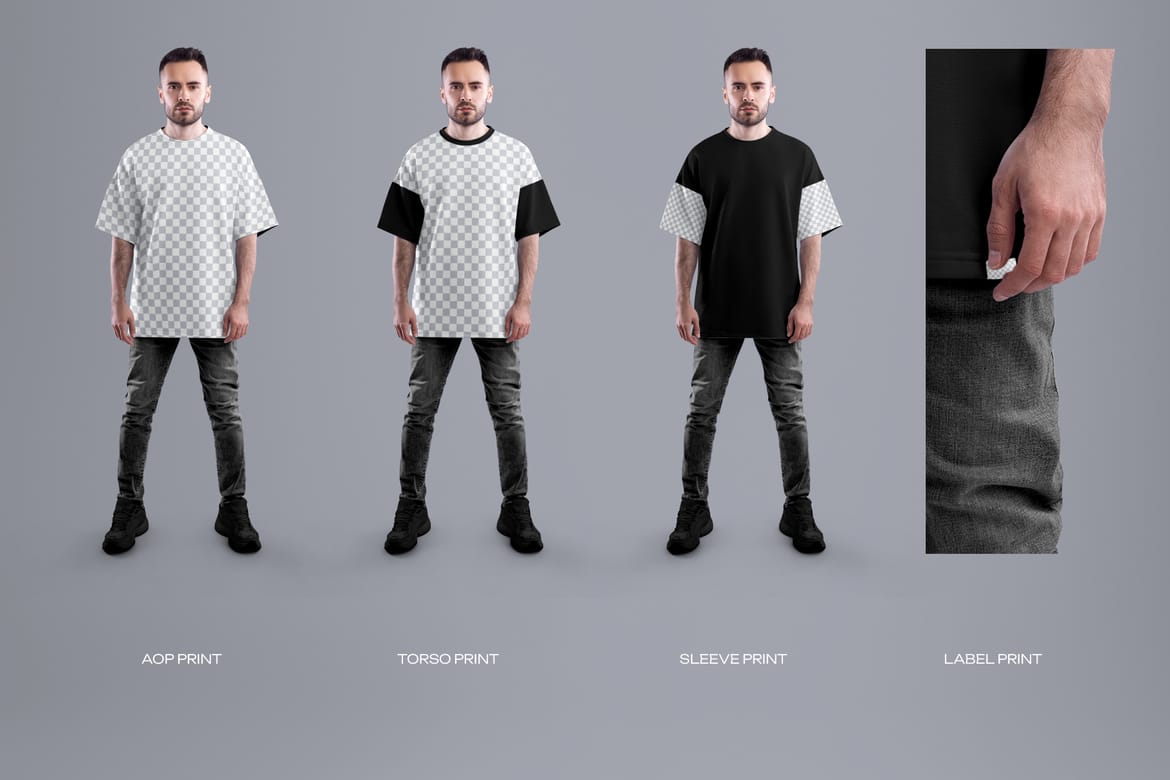 4 Full-Length Oversized Men's T-Shirt Mockups 