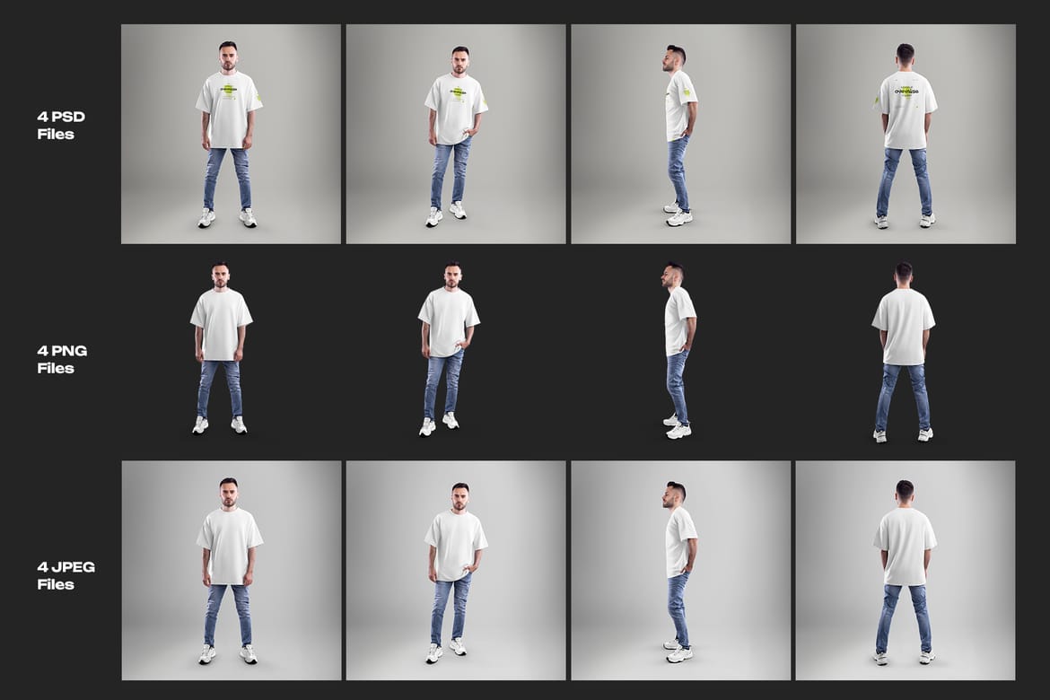4 Full-Length Oversized Men's T-Shirt Mockups 