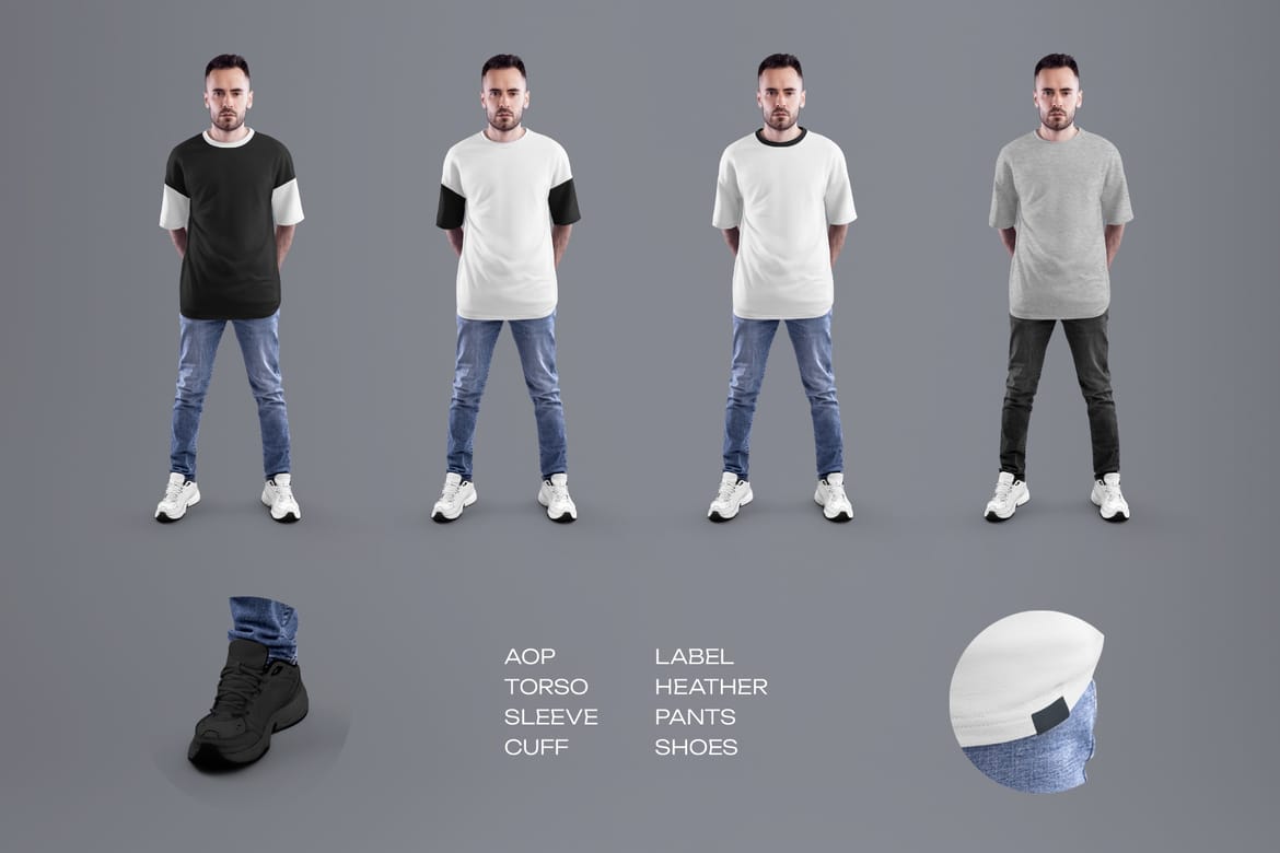 4 Oversized Men's T-Shirt Mockups. vol.02