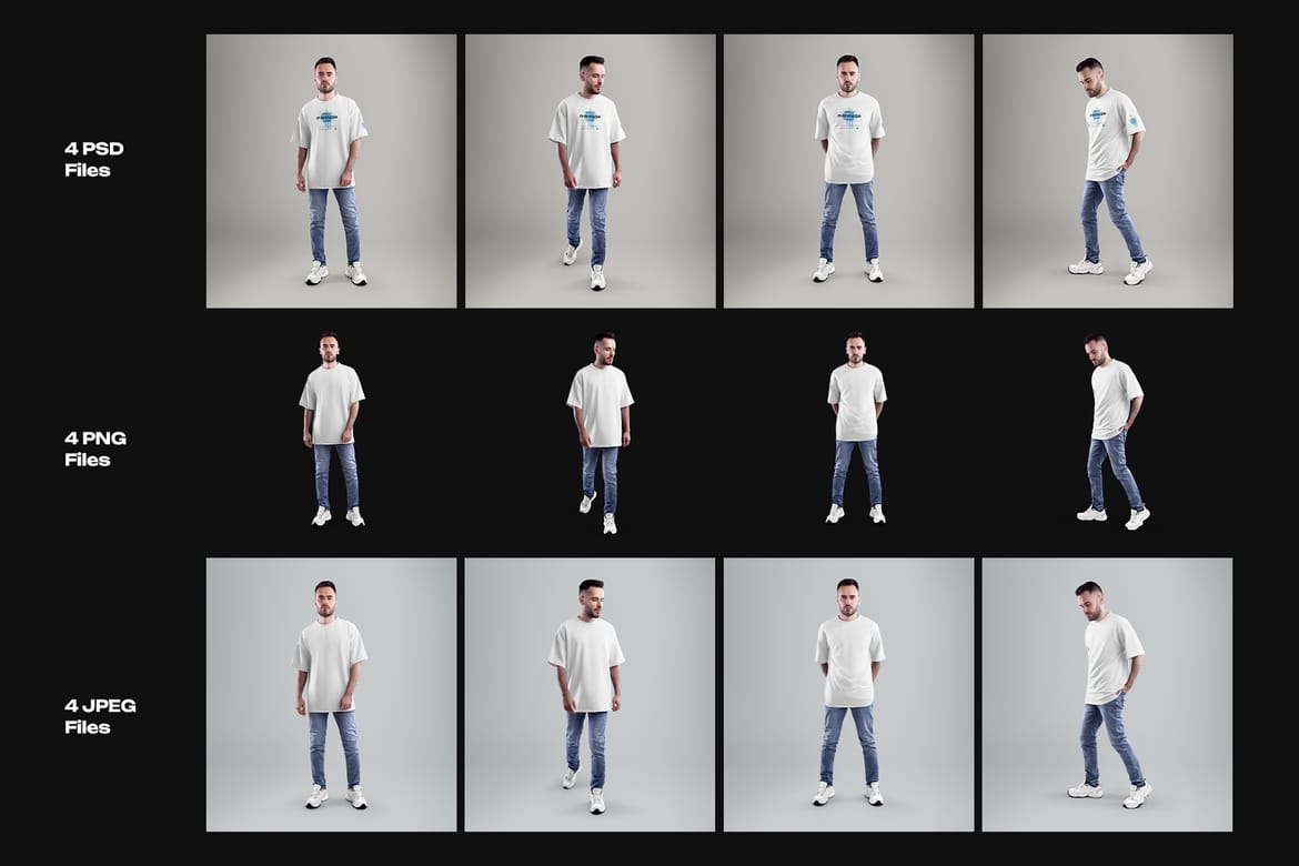 4 Oversized Men's T-Shirt Mockups. vol.02