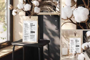 Wooden Menu Holder with Leather Strap and Ring Mockup