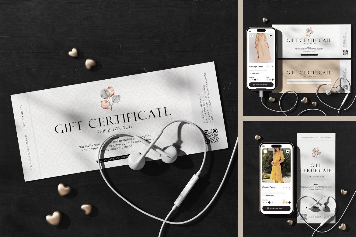 Gift Certificate Card with Phone Screen Mockup