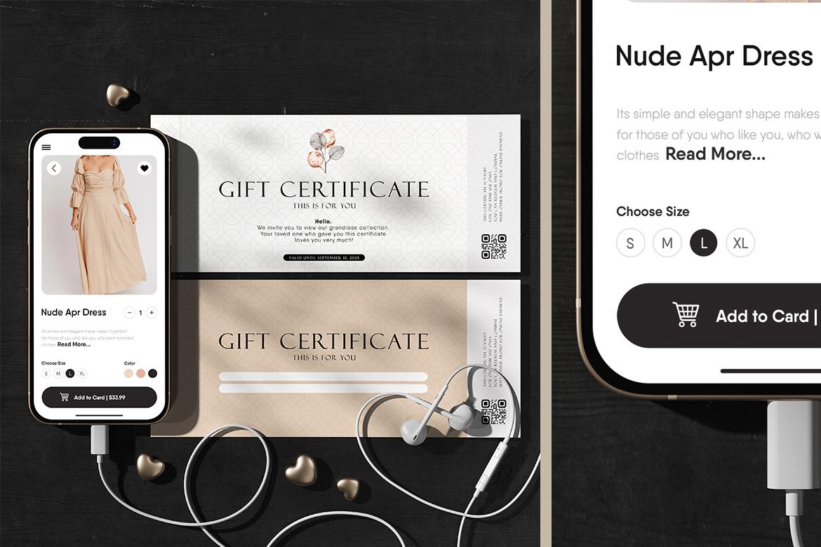 Gift Certificate Card with Phone Screen Mockup