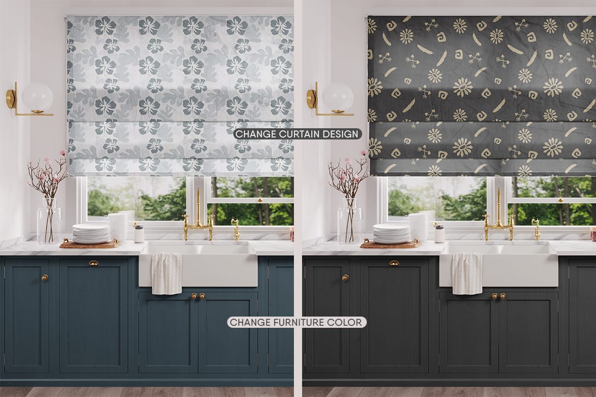 Roman Blinds on the Kitchen Window Mockup
