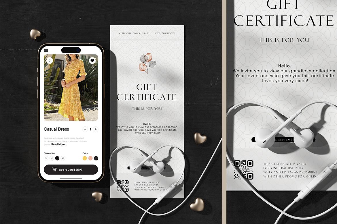 Gift Certificate Card with Phone Screen Mockup