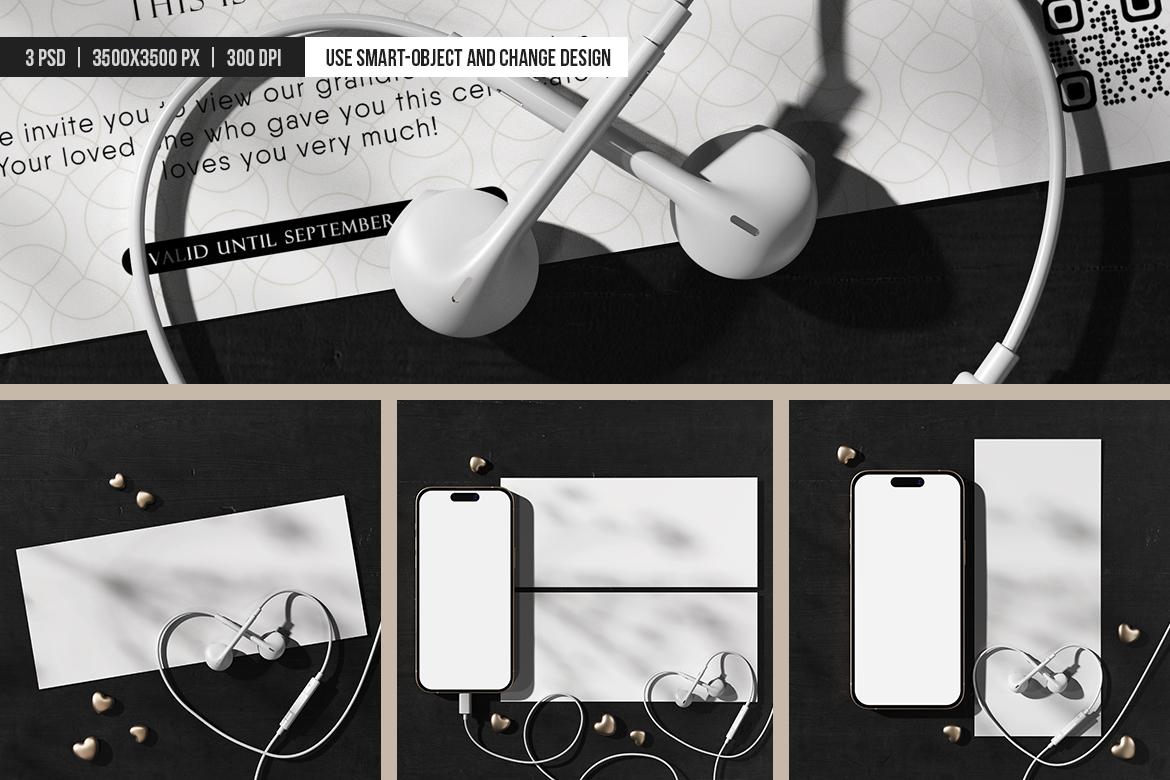 Gift Certificate Card with Phone Screen Mockup