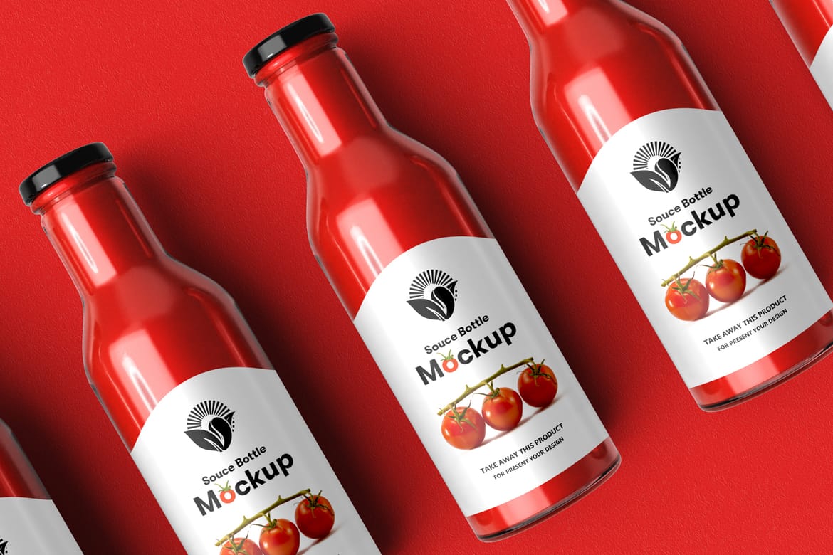 Glass Sauce Bottle PSD Mockup