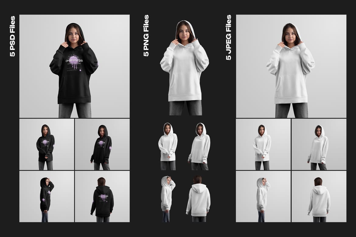 5 Mockups Woman Oversize Long Hoodie. vol.02