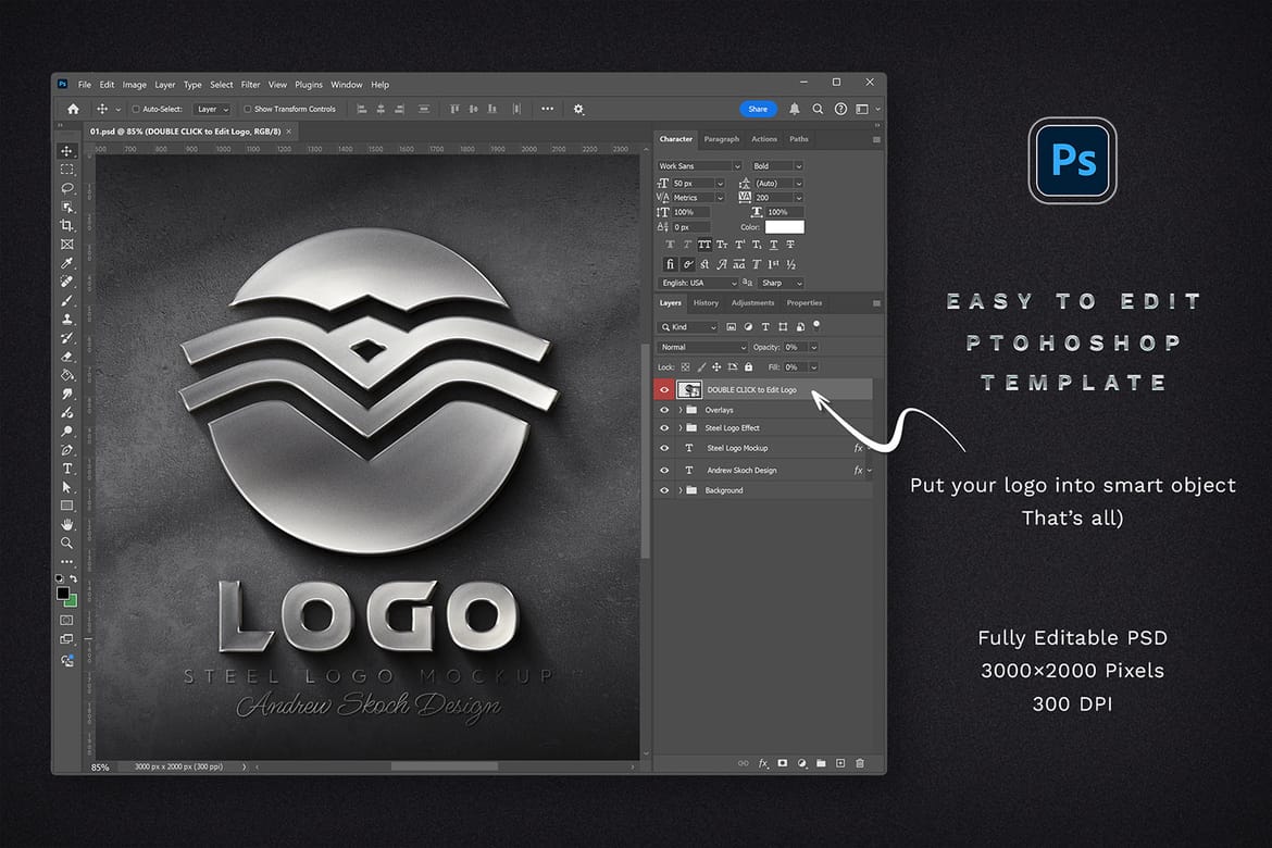 Steel Logo Photoshop Mockup