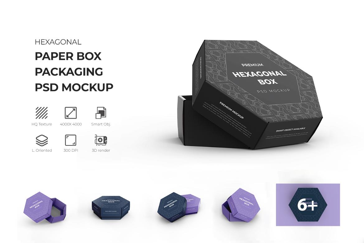 Hexagonal Paper Box Packaging Mockup