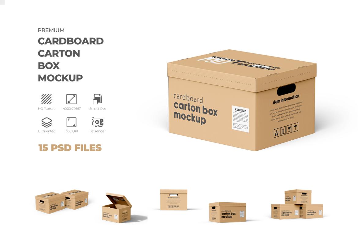 Cardboard Carton Moving Box Mockup