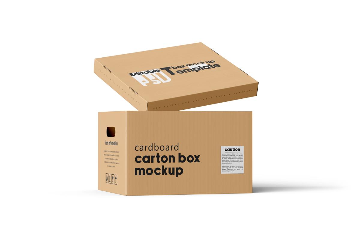 Cardboard Carton Moving Box Mockup