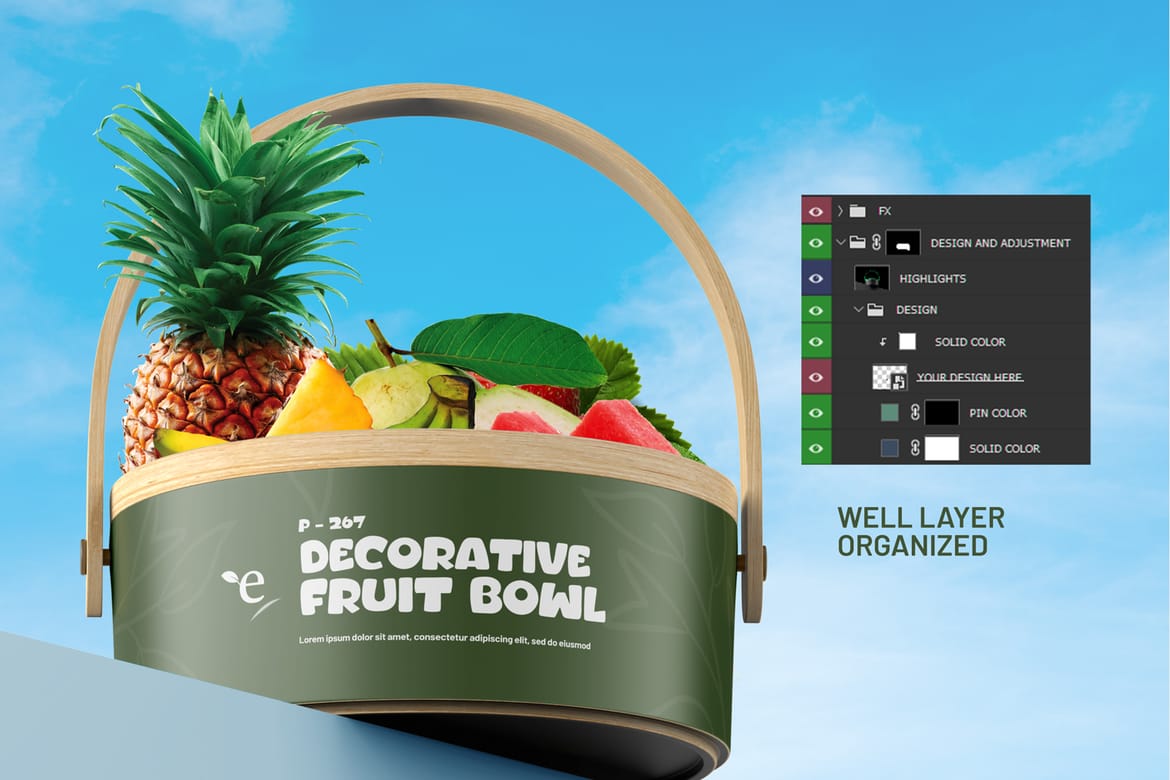 Decorative Fruit Bowl PSD Mockup 