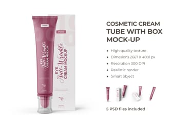Cosmetic Cream Tube with Box Mockup