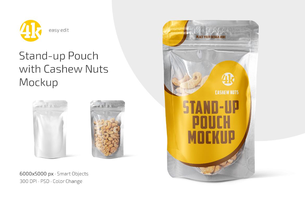 Stand-up Pouch with Cashew Nuts Mockup