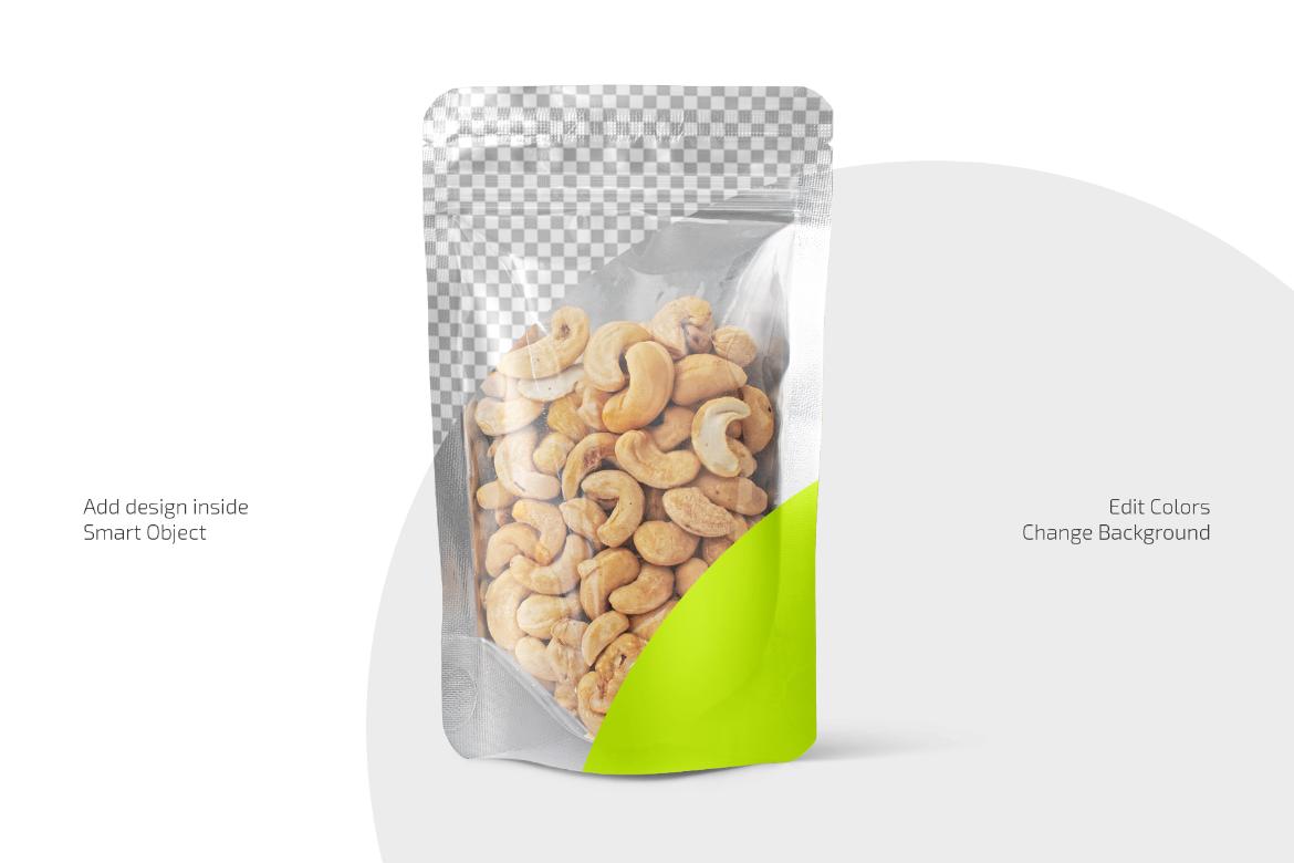 Stand-up Pouch with Cashew Nuts Mockup