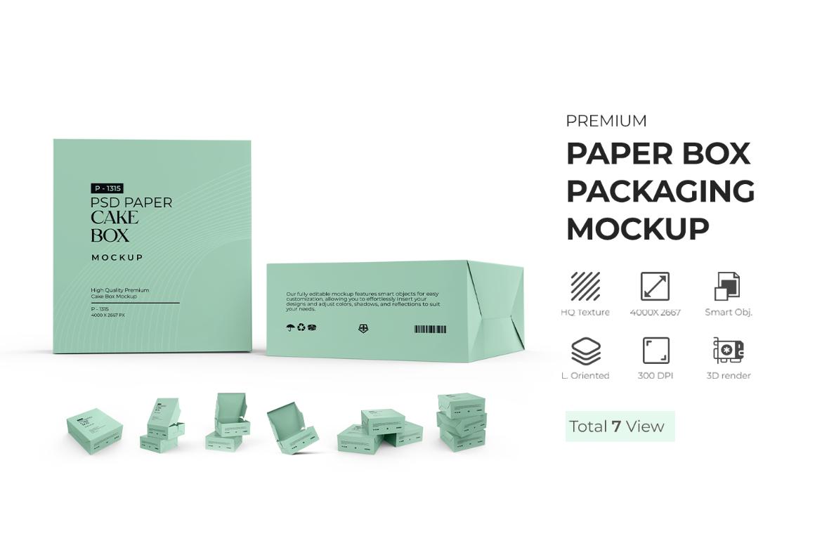Paper Cake Box PSD Mockup