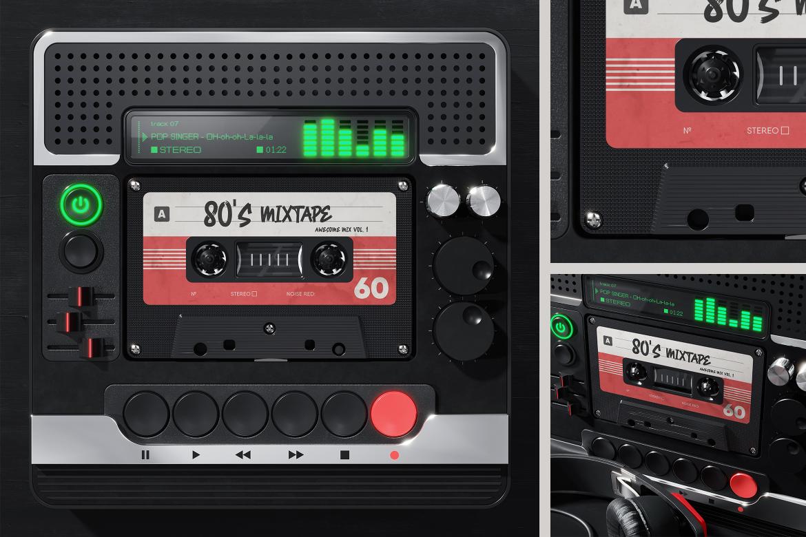 Retro Tape Cassette in the Futuristic Audio Player Mockup