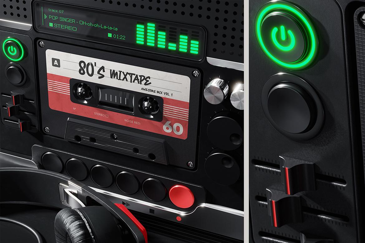 Retro Tape Cassette in the Futuristic Audio Player Mockup